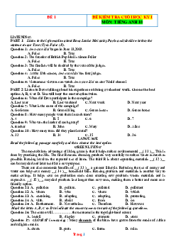 Đề kiểm tra học kỳ 1 Tiếng Anh 10 global success - Đề 1 (có đáp án)