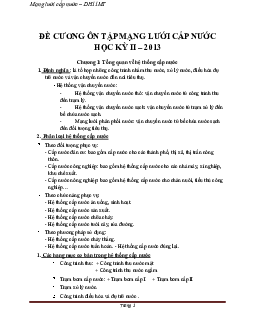 Đề cương ôn tập Mạng lưới cấp nước