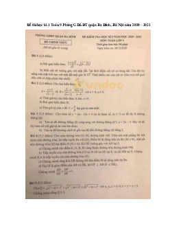 Đề thi học kì 1 Toán 9 Phòng GD&ĐT quận Ba Đình, Hà Nội năm 2020 - 2021