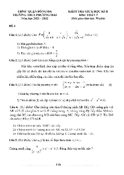 Đề kiểm tra giữa học kì 2 Toán 9 năm 2021 – 2022 trường THCS Phương Mai – Hà Nội