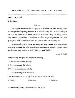 Đề thi học kì 2 lớp 4 môn Tiếng Việt năm 2020-2021 - Đề 1