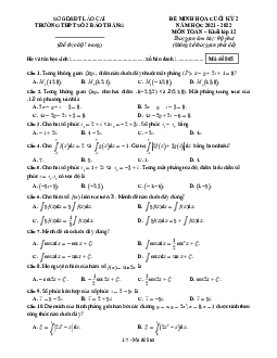 Đề minh họa cuối kỳ 2 Toán 12 năm 2021 – 2022 trường THPT Bảo Thắng 2 – Lào Cai
