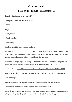 Đề thi nói tiếng Anh lớp 6 học kì 1 năm 2023 - 2024