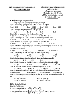 Đề cuối học kỳ 1 Toán 9 năm 2023 – 2024 phòng GD&ĐT Kim Thành – Hải Dương