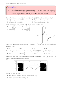 Đề kiểm tra trắc nghiệm chương 1 Giải tích 12 năm 2018 – 2019 trường THPT chuyên ĐH Vinh – Nghệ An