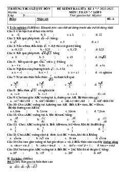 Đề giữa học kỳ 1 Toán 9 năm 2021 – 2022 trường THCS Lê Quý Đôn – Quảng Nam