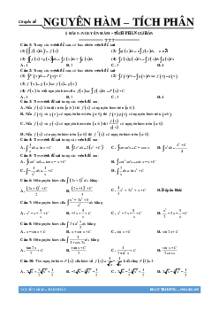 55 câu trắc nghiệm nguyên hàm, tích phân và ứng dụng – Đoàn Trí Dũng Toán 12