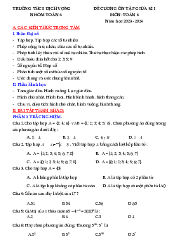 Đề cương giữa kì 1 Toán 6 năm 2023 – 2024 trường THCS Dịch Vọng – Hà Nội