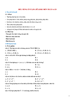 Đề cương ôn tập giữa kì 1 Toán 6 Cánh diều năm học 2023 - 2024