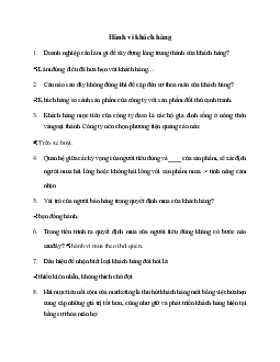 Bộ câu hỏi trắc nghiệm môn Quản trị quan hệ khách hàng có đáp án