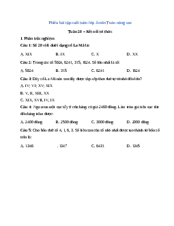 Phiếu bài tập cuối tuần lớp 3 môn Toán - Tuần 20 (Nâng cao) | Kết nối tri thức