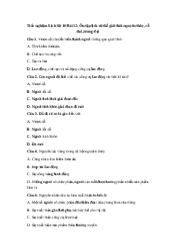 Trắc nghiệm Lịch Sử 10 Bài 12: Ôn tập lịch sử thế giới thời nguyên thủy, cổ đại, trung đại