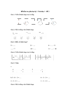 Đề thi giữa kì 1 lớp 1 môn Toán - Đề 2