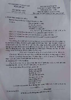Đề thi tuyển sinh vào 10 môn Ngữ Văn của Sở GD&ĐT Bình Thuận năm học 2024 - 2025