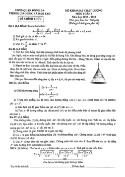 Đề khảo sát Toán 9 năm 2022 – 2023 phòng GD&ĐT Đống Đa – Hà Nội