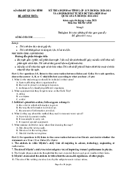 Kì thi chọn đội tuyển chính thức dự thi quảng bình HSG quốc gia lớp 12 THPT năm học 2020-2021 môn thi Tiếng Anh vòng I