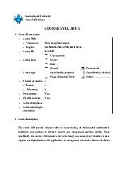 Course syllabus - Math for business | Trường Đại học Quốc tế, Đại học Quốc gia Thành phố HCM