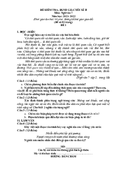 Đề kiểm tra cuối HK2 Văn 7 THCS Lê Quý Đôn 2021-2022 (có đáp án)