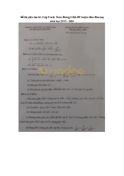 Đề thi giữa học kì 1 lớp 9 môn Toán Phòng GD&ĐT huyện Đan Phượng năm học 2019 - 2020