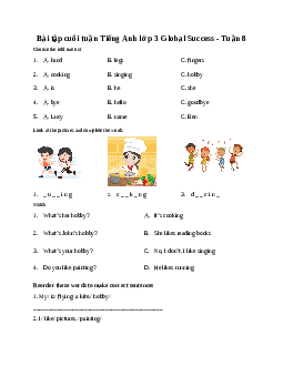 Bài tập cuối tuần Tiếng Anh lớp 3 Global Success - Tuần 8