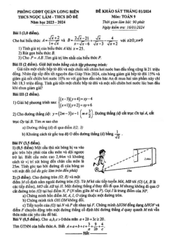 Đề khảo sát Toán 9 tháng 01 năm 2024 trường THCS Ngọc Lâm & Bồ Đề – Hà Nội