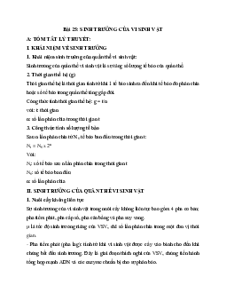 Tóm tắt lý thuyết Sinh học 10 bài 25: Sinh trưởng của vi sinh vật