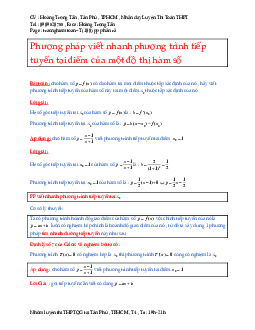 Phương pháp viết nhanh phương trình tiếp tuyến tại một điểm của đồ thị hàm số – Hoàng Trọng Tấn Toán 12