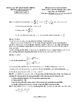 Đề khảo sát chất lượng Toán 9 năm 2021 – 2022 trường THCS Ngô Gia Tự – Hà Nội