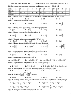 Kiểm tra 45 phút Giải tích 12 chương 2 (Mũ – Logarit) trường THPT Thanh Hà – Hải Dương