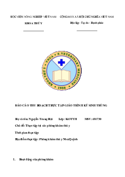 Báo cáo thu hoạch thực tập giáo trình kí sinh trùng | Học viện Nông nghiệp Việt Nam