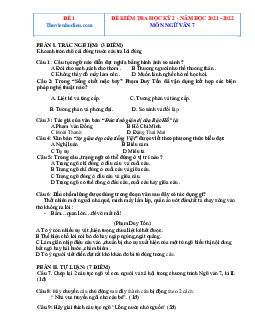 TOP 10 đề thi Văn 7 HK2 năm 2022 (có đáp án )