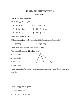 Đề kiểm tra cuối tuần Toán lớp 2: Tuần 3 - Đề 2 | Kết nối tri thức