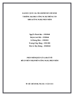 Báo cáo đề tài Quản Lý Gara - Nhập môn công nghệ phần mềm | Trường Đại học CNTT Thành Phố Hồ Chí Minh