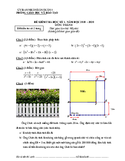 Đề thi học kỳ 1 Toán 8 năm 2019 – 2020 phòng GD&ĐT Quận 4 – TP HCM