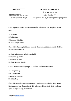 Đề thi học kì 2 môn Sinh học 10 năm 2022 - 2023 sách Cánh diều | đề 2