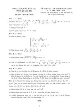 Đề tuyển sinh lớp 10 chuyên môn Toán năm 2024 – 2025 sở GD&ĐT Quảng Trị