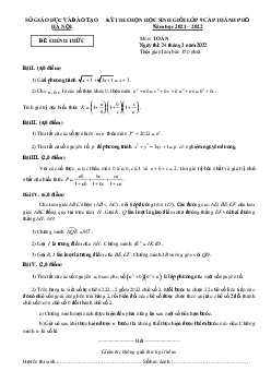 Đề thi học sinh giỏi Toán 9 năm học 2021 – 2022 sở GD&ĐT Hà Nội
