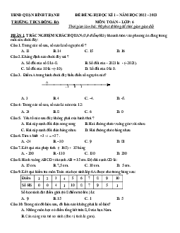 Đề tham khảo cuối kỳ 1 Toán 6 năm 2022 – 2023 trường THCS Đống Đa – TP HCM
