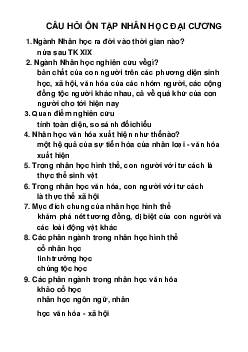 Tổng hợp câu hỏi ôn tập | Nhân học đại cương | Đại học Khoa học Xã hội và Nhân văn, Đại học Quốc gia Thành phố HCM