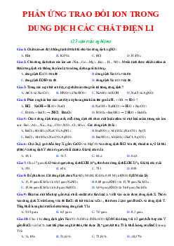 Bài tập trắc nghiệm phản ứng trao đổi ion trong dung dịch chất điện li ( có đáp án )