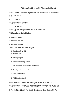 Trắc nghiệm Sinh học 11 bài 31| Kết nối tri thức