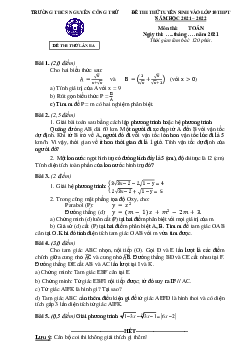 Đề thi thử Toán vào lớp 10 năm 2021 – 2022 lần 3 trường Nguyễn Công Trứ – Hà Nội