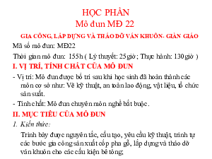 Bài giảng về Gia công, lắp dụng và tháo dỡ ván khuôn giàn giáo
