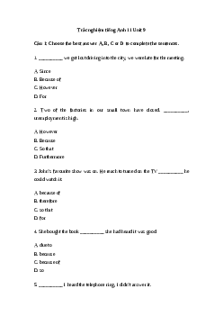 Giải Trắc nghiệm tiếng Anh 11 Unit 9