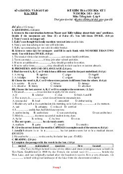 Đề thi học kỳ I Tiếng Anh 9 năm 2023-2024 Sở GD Bắc Ninh (có lời giải)