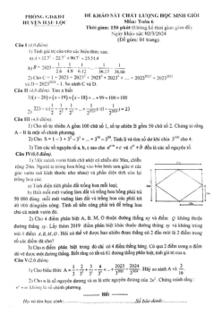 Đề thi học sinh giỏi Toán 6 năm 2023 – 2024 phòng GD&ĐT Hậu Lộc – Thanh Hóa