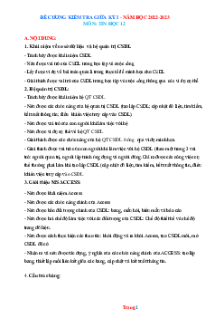 Đề cương ôn tập giữa học kỳ 1 Tin Học 12 năm 2022-2023