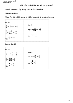 Vở bài tập Toán lớp 4 Bài 63: Rút gọn phân số Chân trời sáng tạo