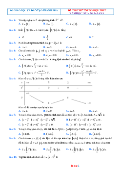 Đề thi thử tốt nghiệp Toán 2023 Sở GD Thanh Hóa lần 1 (có lời giải chi tiết)
