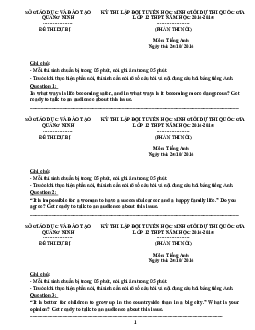 Speaking topics - Kỳ thi lập đội tuyến học sinh giỏi dự thi quốc gia lớp 12 tỉnh Quảng Ninh THPT năm học 2014-2015